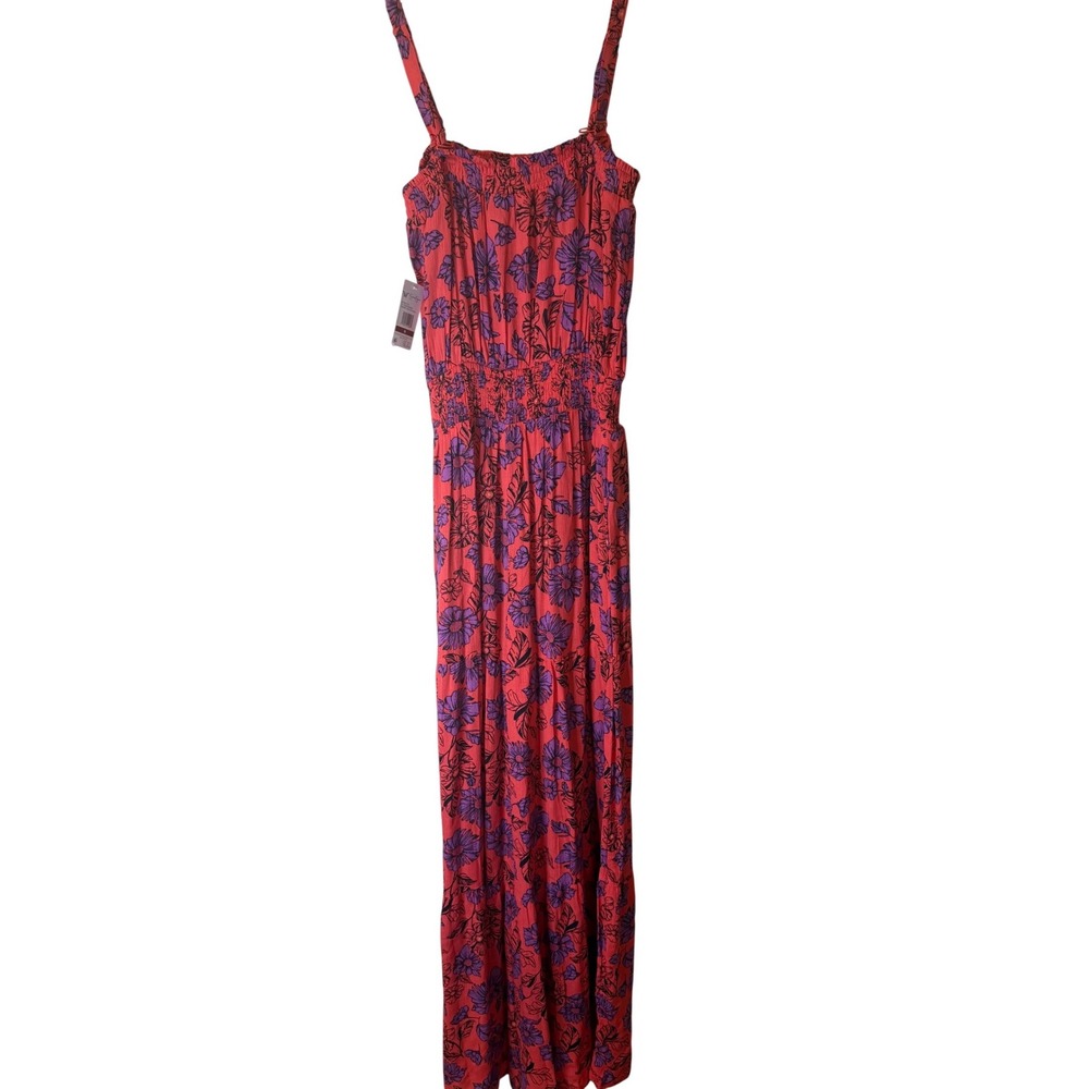 Jessica Simpson Floral Wide Leg Romper Pink Purple Smocked Waist Size M nwt - Picture 2 of 11